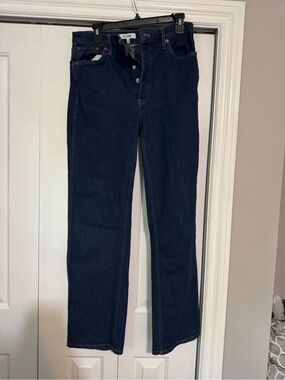 Re/Done 90s High Rise Straight Jeans in Dark Blue